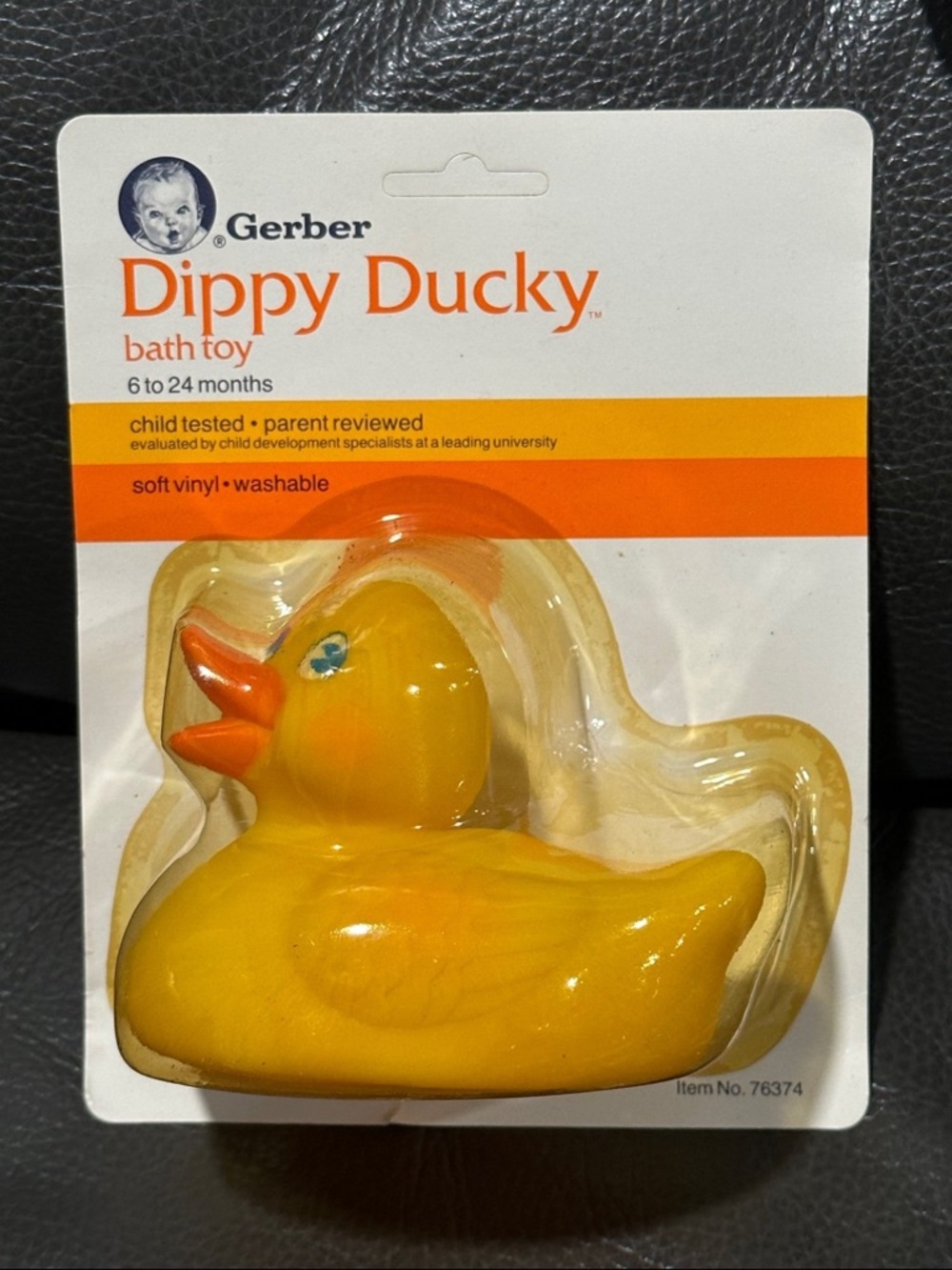 NEW NOS 1987 Vintage Gerber Baby Bath Toy Dippy Ducky Rubber Duck #76364 Yellow